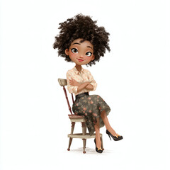 Girl Sitting on Chair &ndash; Whimsical Illustration