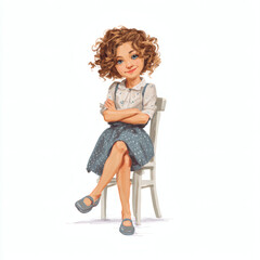 Girl Sitting on Chair &ndash; Whimsical Illustration