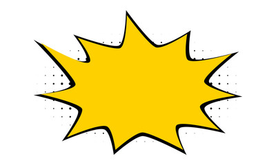 Yellow comic explosion shape with black outline and halftone dots