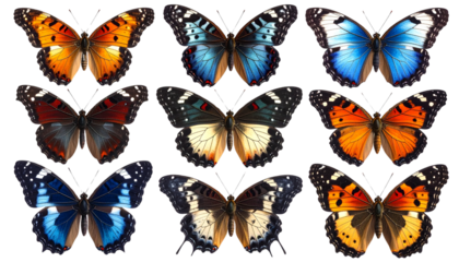  Butterflies Close-Up Headshots and Wing Views from Different Perspectives, Transparent Background Cutout PNG