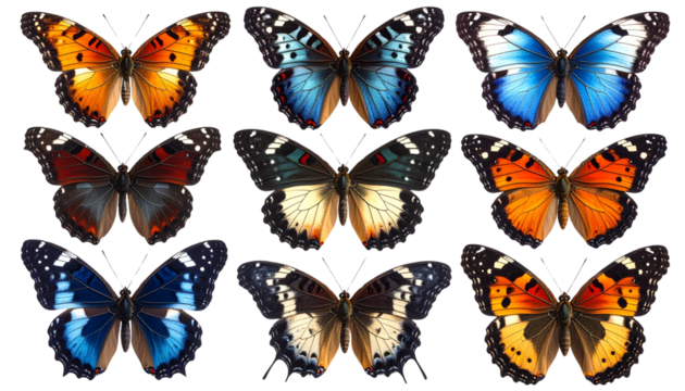 Butterflies Close-Up Headshots and Wing Views from Different Perspectives, Transparent Background Cutout PNG