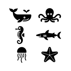 Ocean creatures line art graphic design elements