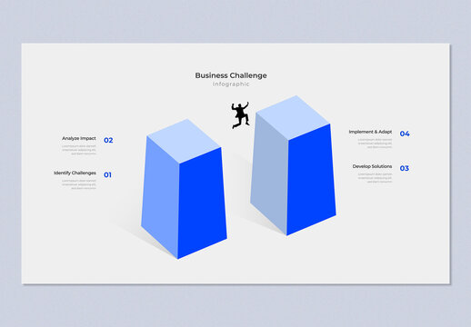 4 Step Problem Solving Business Challenge Infographic Presentation with Blue Accents
