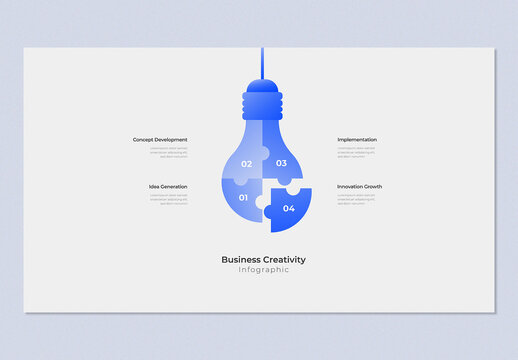 4 Step Puzzle Light Bulb Business Creativity Infographic Template
