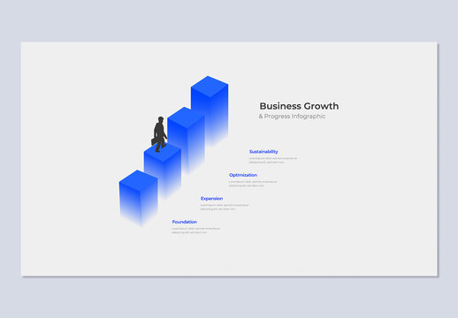 Business Growth Infographic Template with 4 Steps Geometric Cubes Illustration