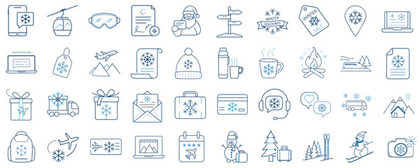 Obraz premium Winter-themed icons collection for travel, outdoor activities, and holidays 