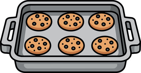 Freshly Baked Chocolate Chip Cookies in a Baking Pan.