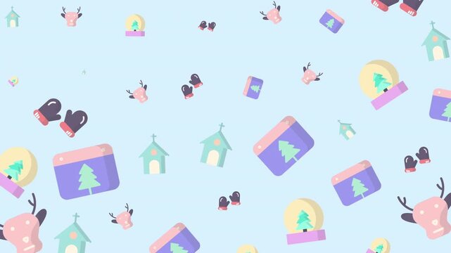 Seamless Pattern of Colorful Pet and Animal Icons Including Dogs, Cats, Fish Bowls, Bird Houses, and Food Bowls on Light Blue Background