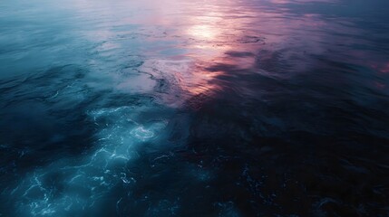 Fototapeta premium Dynamic ocean surface reflecting sunset hues with swirling patterns and luminous glow