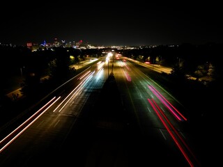 traffic on highway long exposure at night