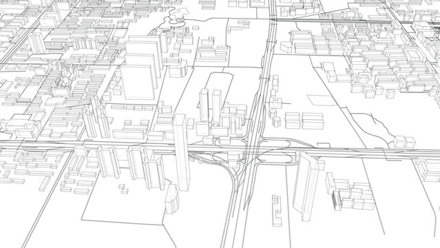 Urban Wireframe Cityscape
