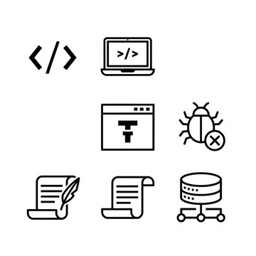 Vector set of coding tools and code bracket developers icons