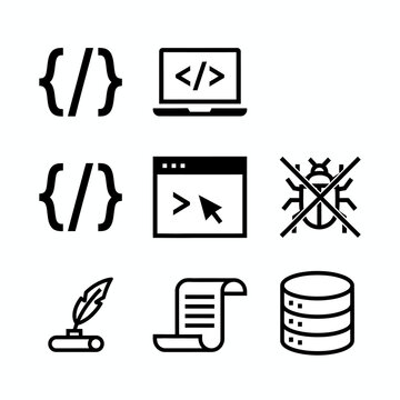 Vector set of coding tools and code bracket developers icons