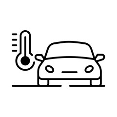 Car with thermometer representing temperature warning or overheating.