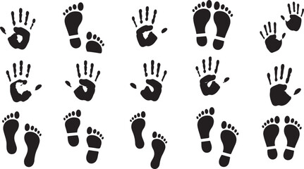 Collection of black footprints and handprints