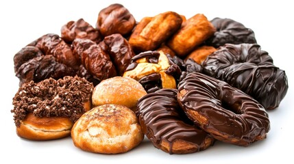 Obraz premium Assortment of Delicious Baked Treats Including Glazed, Chocolate and Cream Pastries