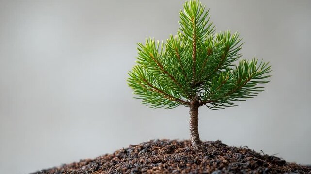 A small pine tree is seen emerging from a pile of dirt, symbolizing new life and growth