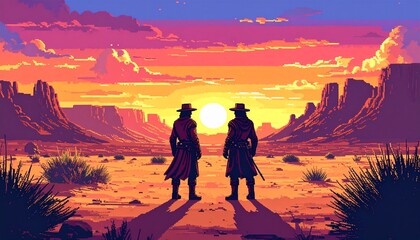 Obraz premium Silhouettes Watching Sunset Over Canyon