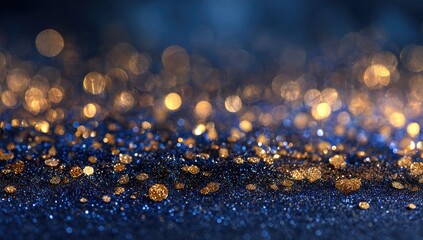 Abstract blue and gold sparkle bokeh background