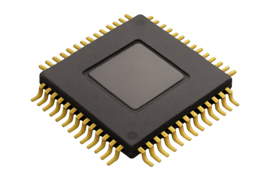 Computer processor microchip hardware isometric circuit on transparent background