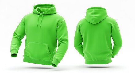 Front and back view of a green hooded sweatshirt