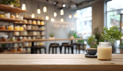 Cozy cafe interior with blurred background and a drink