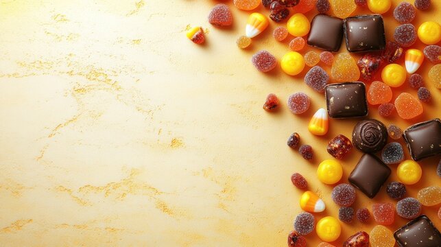 A colorful collection of sweets delights the eye against a warm backdrop - Powered by Adobe