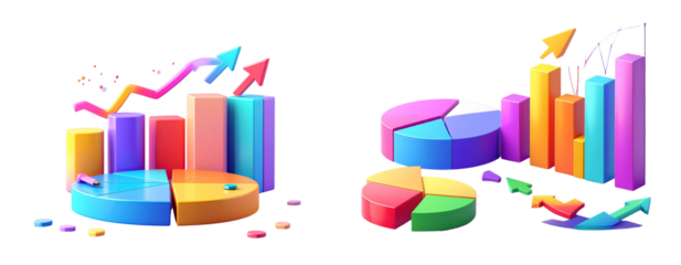 Sat of   Modern Infographic Elements with Colorful Charts and Arrows – Transparent PNG Set