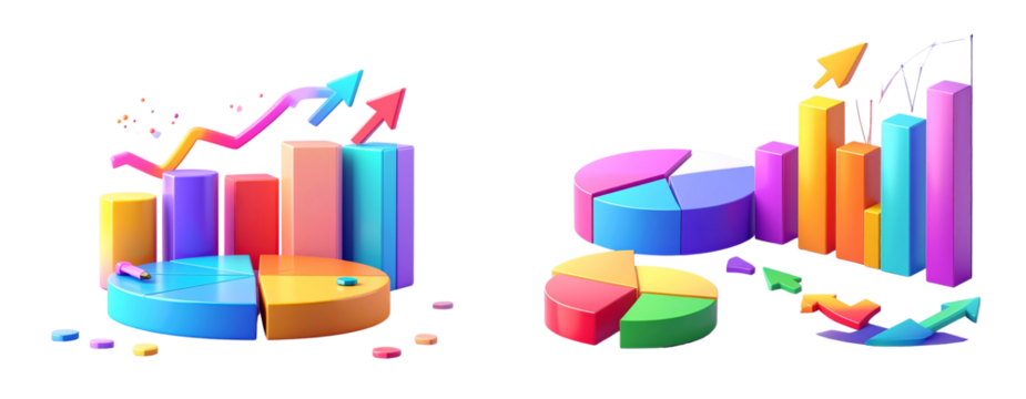 Sat of   Modern Infographic Elements with Colorful Charts and Arrows – Transparent PNG Set - Powered by Adobe