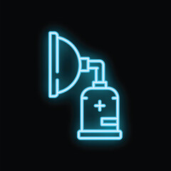 Bright blue neon medical oxygen mask icon glowing on black background