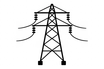 Power line transmission tower icon on transparent background