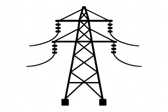 Power line transmission tower icon on transparent background