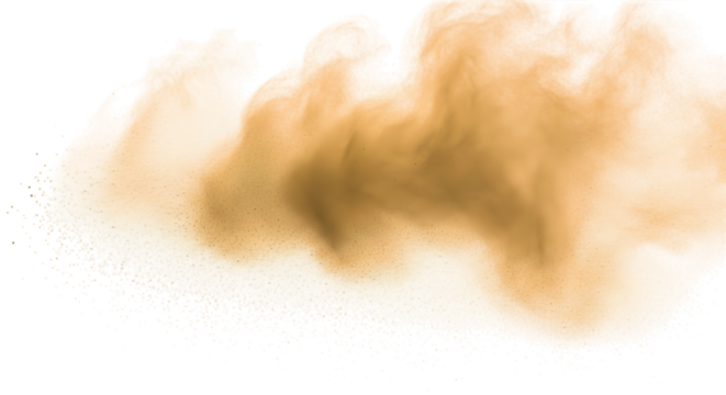 Abstract Brown Dust Cloud Smoke Explosion Particle Stream on Transparent Background