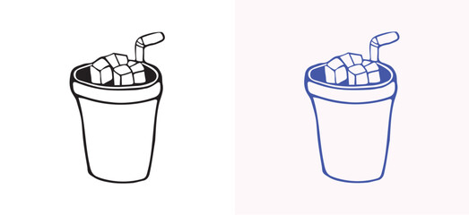A hand-drawn icon of an iced coffee cup in a clean, minimalist line art style. Perfect for coffee-related branding, beverage packaging, and drink designs.