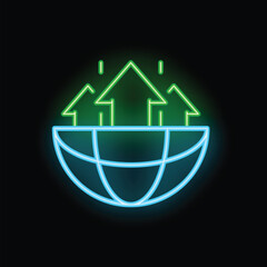 Neon sign representing green houses growing up from planet earth, symbolizing the concept of global sustainable housing