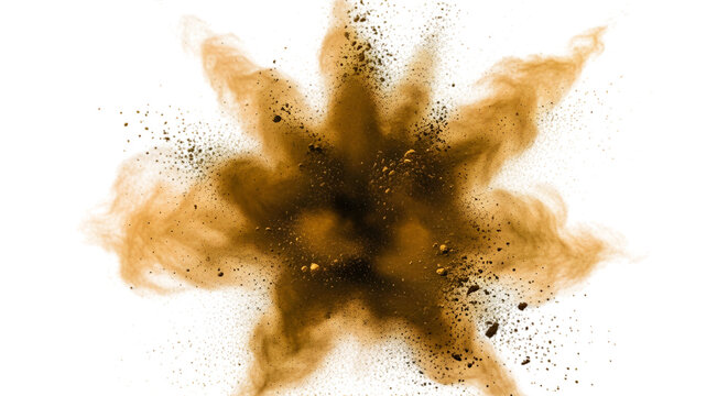Burst of Orange Powder Creating a Star Shape Isolated on Transparent Background