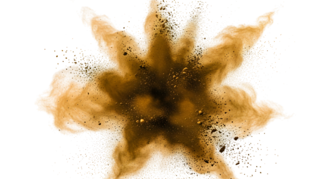 Burst of Orange Powder Creating a Star Shape Isolated on Transparent Background