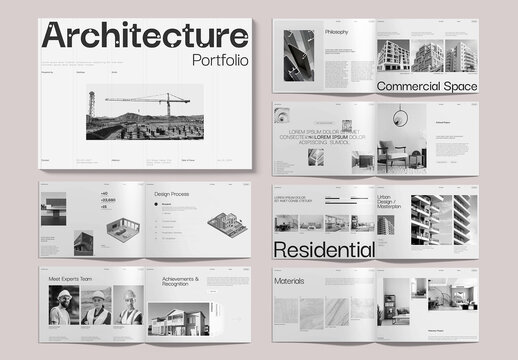 Architecture Portfolio Landscape Brochure Template with Engineering Masterplan Project