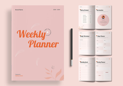 Minimalist Weekly Productivity Planner Template with Pink Accents