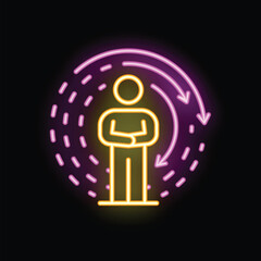 Neon sign representing a businessman standing still while everything is moving fast around him