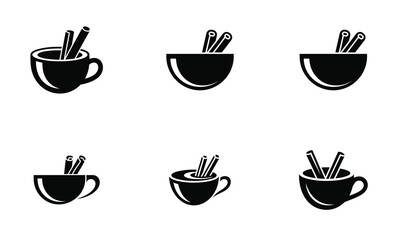 Black Coffee Cup and Spoon Silhouette Set – Minimal Vector Icons for Café, Restaurant, and Beverage Design