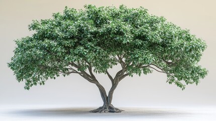 Obraz premium A tall tree with lush leaves stands gracefully, evoking calm against a plain backdrop