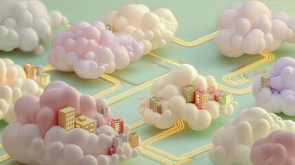 Playful 3D clay-style illustration representing cloud computing concept