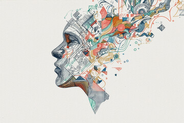 Abstract line art of a human head symbolizing creativity and imagination