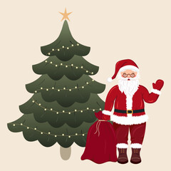 Classic Santa Claus and Christmas Tree Illustration