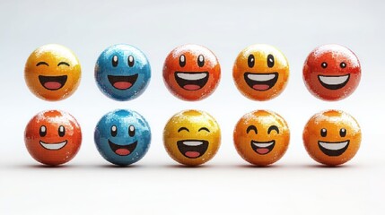 Obraz premium Brightly colored smiley balls are arranged in a cheerful pattern, creating a joyful scene