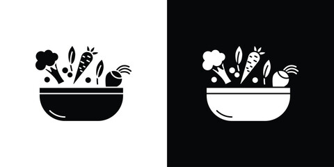 Vegetarian food icon in solid silhouette set. Vector Illustration.