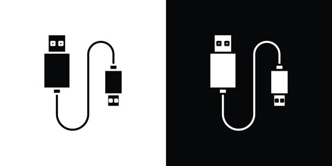 USB cable icon in solid silhouette set. Vector Illustration.
