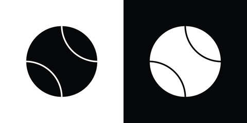 Tennis ball icon in solid silhouette set. Vector Illustration.