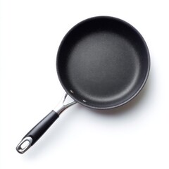 Black Nonstick Frying Pan with Silver Handle on White Background Perfect for Cooking Food and Kitchen Use